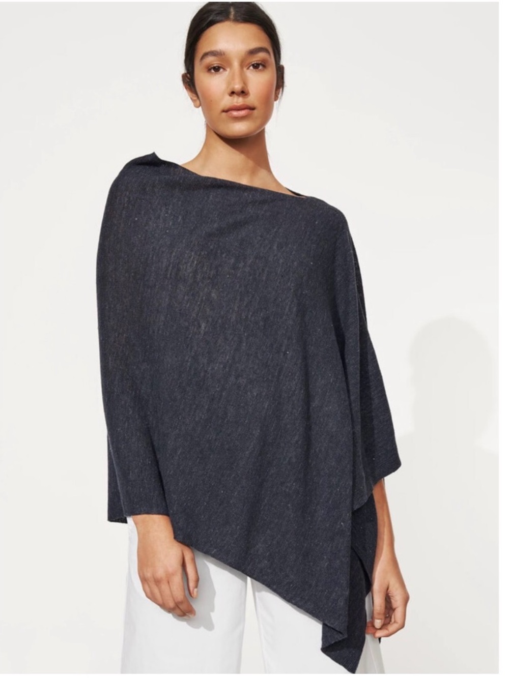 Eileen Fisher Asymmetrical Navy Knit Poncho Sweater O/S